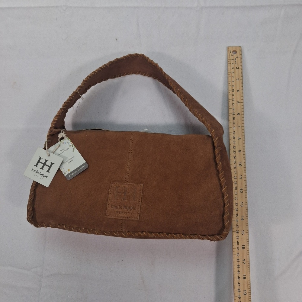 Haute Hippie Shoulder Bag Womens OS Whipstitch Shoulder Brown Suede NEW - Picture 3 of 8